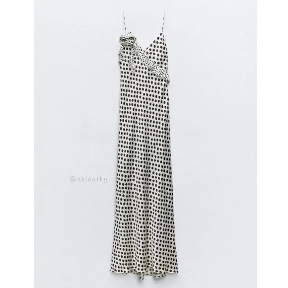 Zara RUFFLED SATIN EFFECT POLKA DOT DRESS - Picture 8 of 16